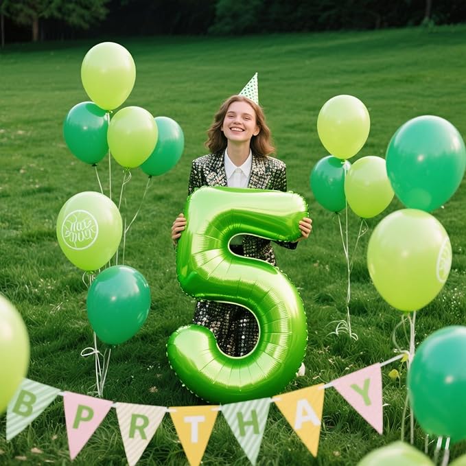 40 Inch Light Green Balloon Number 5 Balloon Jumbo Mylar Foil Helium Balloon for 15 25 35 50 Big Giant Jumbo Huge Foil Mylar Balloons 55th 65th Birthday Balloons Men Women Party Decorations