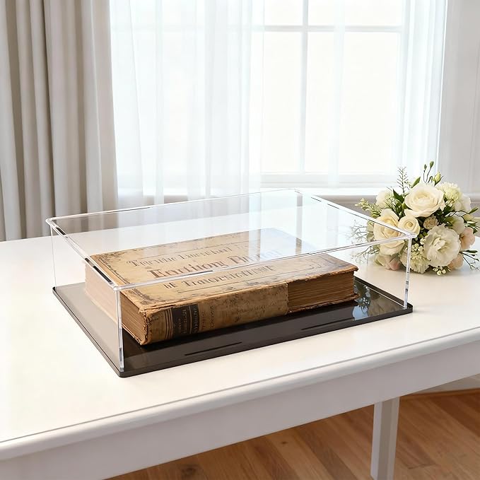 Book Display Case Clear Book Protector Case, Acrylic Display Cover Case for Books, Stamps, Coins, Cards, Photos, Album, Jewellery and Collectibles 13 (L) × 10 (W) × 3 (H) inch