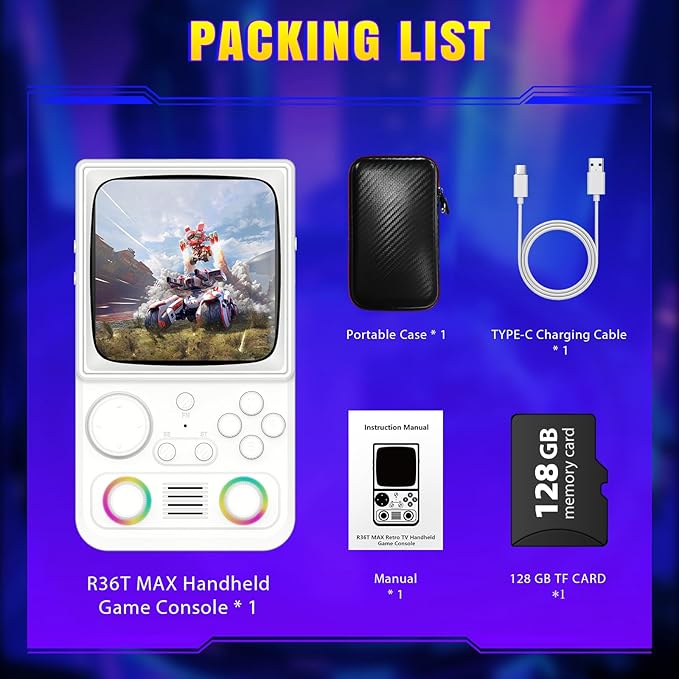 R36TMAX Upgraded Retro Handheld Game Console with 4000mAh Battery, 4.0'' IPS Screen, Retro Gaming Console with Portable Case, Supports WiFi Networked Fighting and OTG (128GB White)