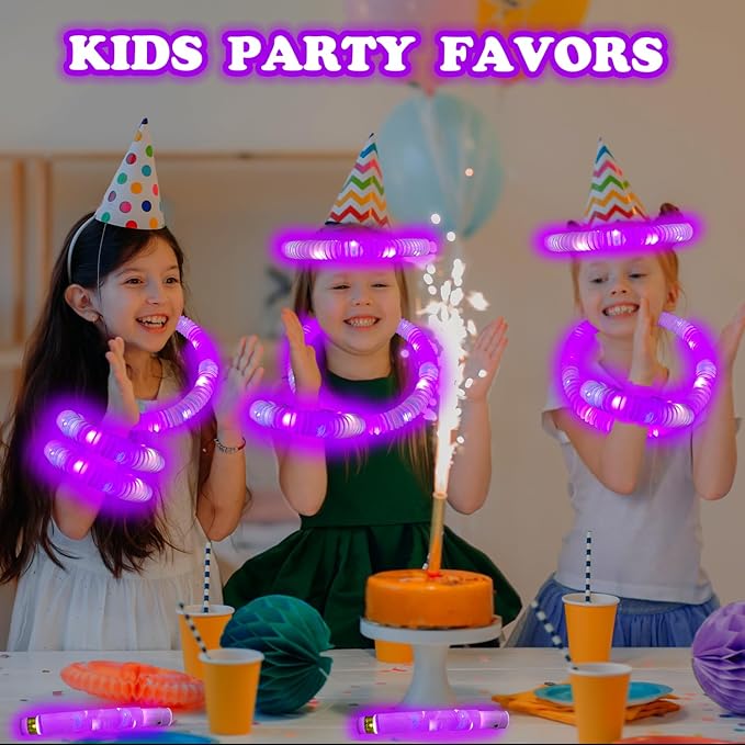 Purple Glow Sticks Pop Tubes, 24PCS Mardi Gras Parade Throws Party Favors, Light Up Necklaces & Bracelets Accessories Decorations, Glow Birthday Wedding Carnival Easter Party Supplies for Kids Adults
