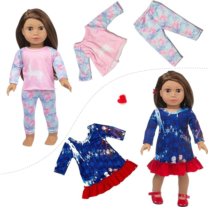 23 Pcs American Doll Clothes Dress and Accessories Sets for American 18 inch Dolls - Including 10 Complete Set of Clothing , Doll Accessories with Hair Bands and Hair Clip