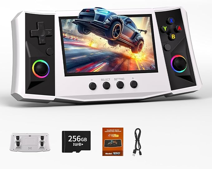 RegiisJoy R50 Ultra 50000 in 1 Handheld Game Console, 4.5 Inch IPS Screen Retro Gaming Consoles Main Emulators, Portable Mini Pocket Arcade 4000mAh Battery,256G TF Card,Linux System