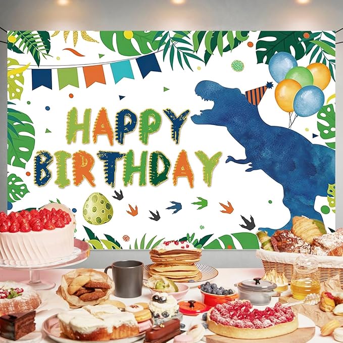 Watercolor Dinosaur Birthday Party Backdrop Dino Happy Birthday Banner T-Rex Photography Background for Boys Party Supplies 70.8 x 47.2 Inch