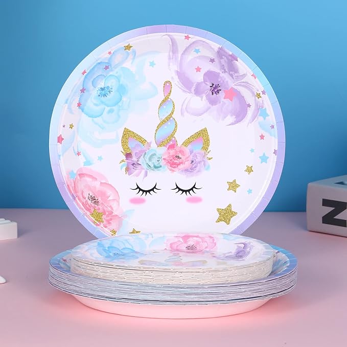 Unicorn Birthday Party Decorations Rainbow Unicorn Plates and Napkin Party Supplies for Girls Birthday Decor Afternoon Tea Pool Garden Party Baby Shower,Serves 24