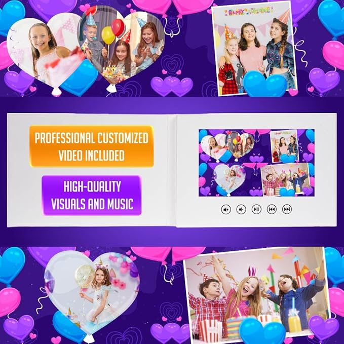 Custom Video Birthday Card for Little Girl – Personalized Slideshow Gift from Photos – 7” LCD Display, 512MB Memory, Rechargeable Battery