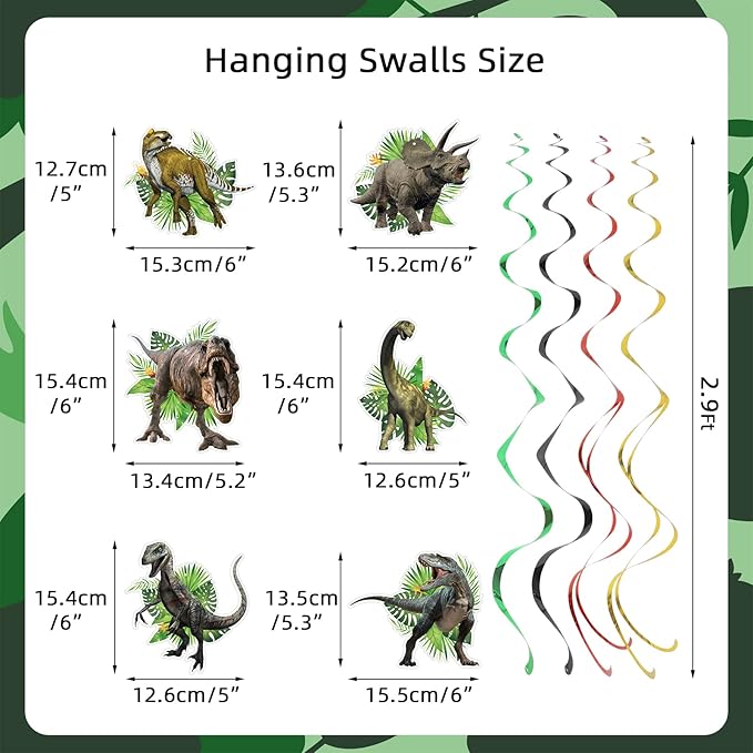 Dinosaur Birthday Party Decorations Set - Includes Pre-assembled Happy Birthday Banner, Dinosaur Hanging Swirl, Honeycomb Centerpiece for Table, Party Supplies for Home, School