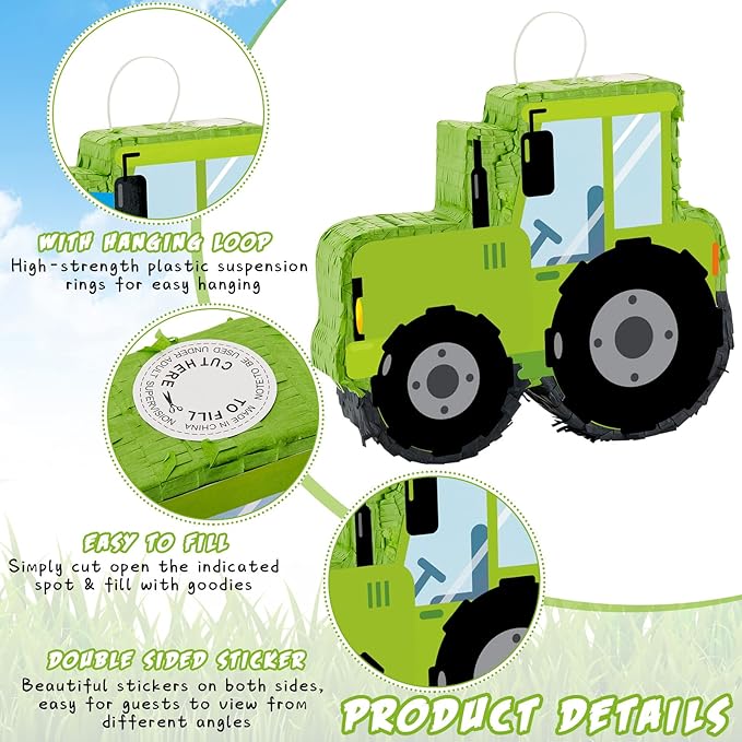 Lewtemi Tractor Piñatas for Birthday Party Excavator Piñata with Stick, Blindfold, Confetti for Adults Birthday Baby Shower Party Supplies