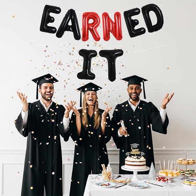 TONIFUL Black and Red Earned It Graduation Balloon Banner 2026 Nurse Graduations Decorations,2026 Nursing Balloons Black Earned It Nursing Balloons for Class of 2026 RN Grad Party Supplies