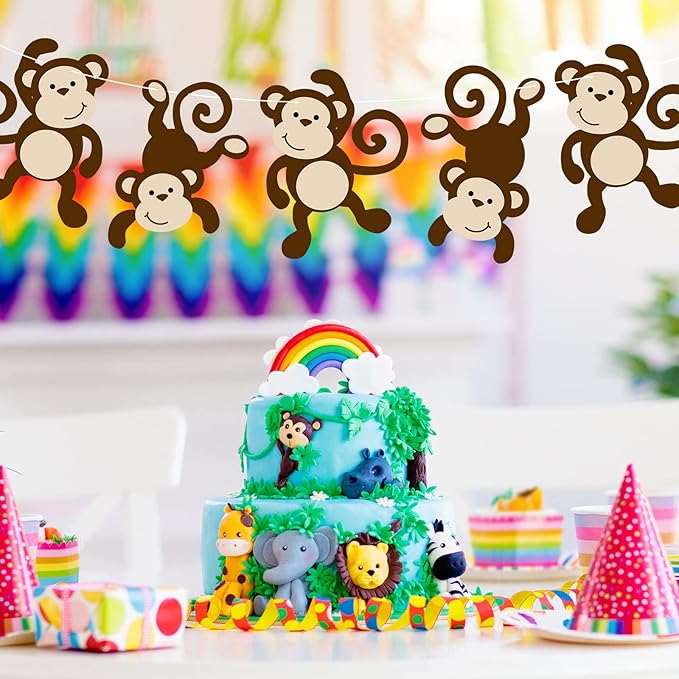 Qunclay Monkey Cutouts Jungle Party Decorations Monkeys Birthday Party Supplies Paper Safari Hanging Wall Decor Animal Print Supplies