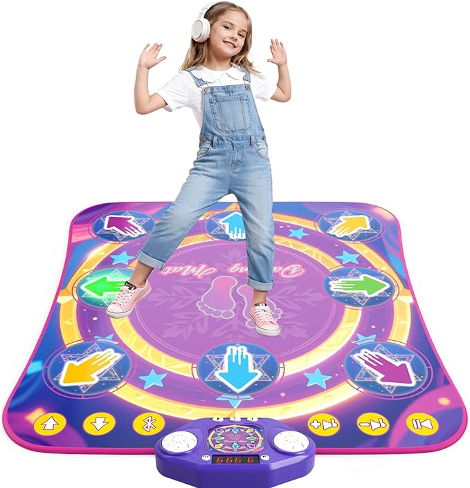 Dance Mat Toys for 3-12 Year Old Girls & Boys, Dance Mats with Light Up 8-Buttons & Wireless Bluetooth, Music Dance Toy with 5 Modes Game, Birthday Xmas Gifts for 3 4 5 6 7 8 9 10+ Year Old Girls Boys