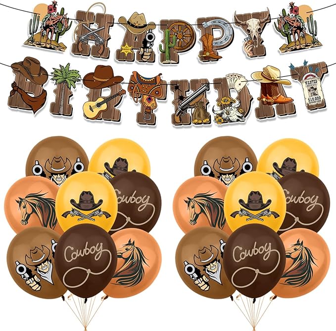 Western Cowboy Party Decorations, Cowboy Party Banner Balloon Cake Toppers for Boys and Girls Favorite Cowboy Theme Party Supplies