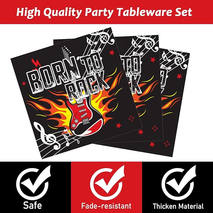 96 Pcs Rock Music Party Supplies Paper Plates Napkins Tableware Set Music Theme Party Birthday Decorations Favors Serves 24