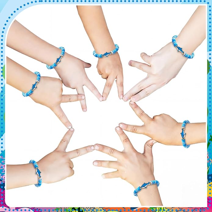 24 Pcs Cowgirl/alien/shark/bee/princess/tropical Party Favors, Polymer Clay Beaded Bracelets Gifts Bulk for Birthday Party