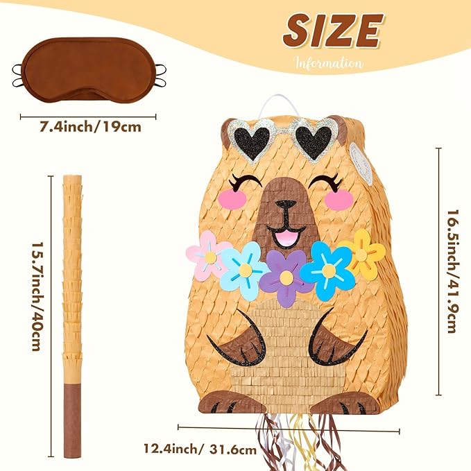 WERNNSAI Capybara Piñata - Animal theme Party Decorations Capybara Piñata with Blindfold and Bat for Kids Cute Birthday Baby Shower Decorations Classroom Party Game Supplies