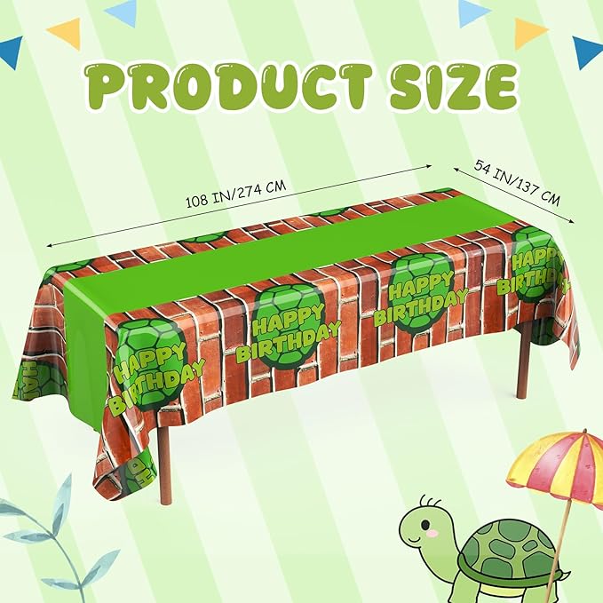 2 Pcs Birthday Party Decorations Plastic Cute Birthday Tablecloth 108 x 54 Inches Disposable Rectangle Tablecover for Boys Girls Kids Baby Shower Party Supplies (Turtle)