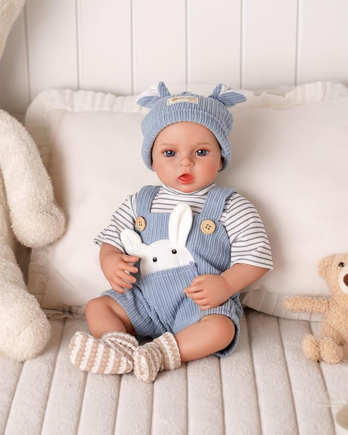 BABESIDE 4-Piece Baby Doll Clothes for 15-18 Inch Dolls, Doll Outfit Accessories with Bunny Pattern fit Baby Dolls, Pretend Play Accessories Gift for Boys & Girls,Blue