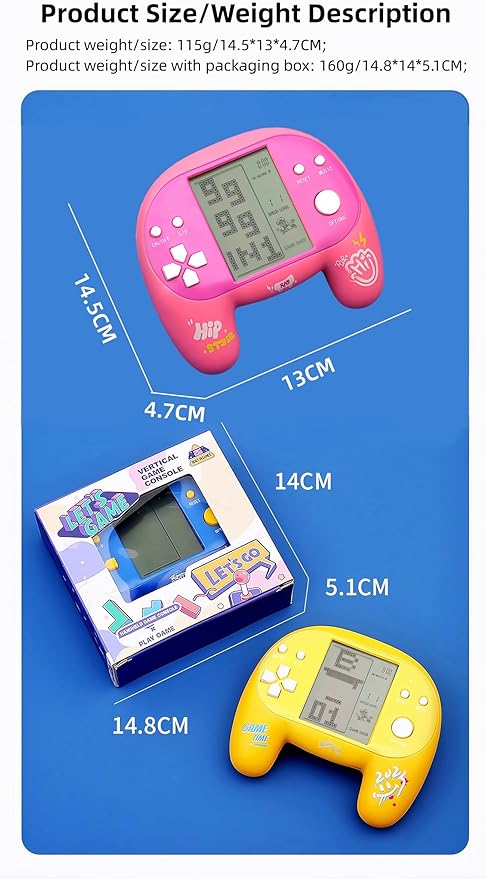 JXD Handle Brick Game Console 4.1Inch Great Grip Feeling 2574 in 1 Retro Puzzle Block Games Handheld Game Player for Travel/Indoor/Outdoor Children/Students/Teens/Birthday (Yellow)