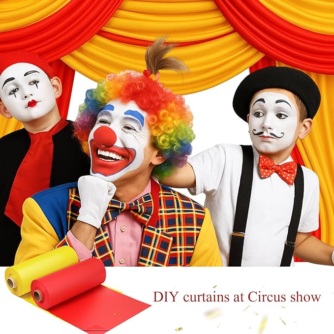 Moukeren 40'' x 100' Circus Tablecloth Roll Plastic Tablecloth Disposable DIY Carnival Tent Party Supplies for Big Top Tent Backdrop Curtains Ceiling Wall Drapes(Yellow, Red,2 Roll)