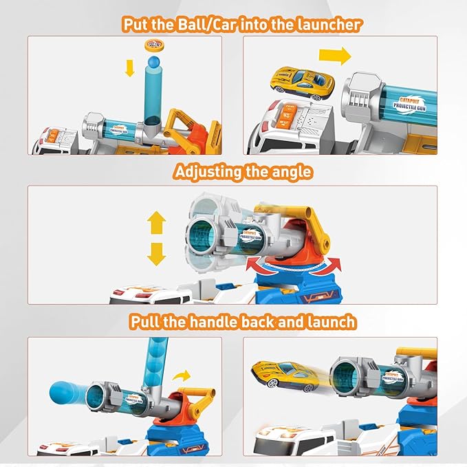 Dwi Dowellin Truck Toys Kids Toys, 28"Carrie Truck Race Track Car Toys Include 4 Race Cars+6 Soft Balls, Light&Sound, Eejection&Shooting Transport Trucks Toy, Xmas Gifts for Toddlers 3+ Year Old-Blue