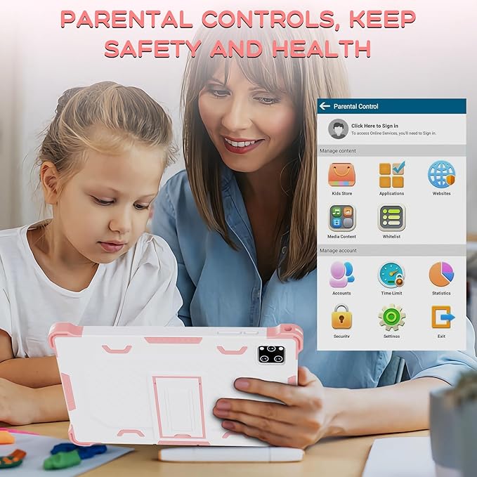 10 Inch Android 15 Kids Tablet, 10GB RAM 64GB ROM, 10000mAh Battery, Parental Control, Iwawa Educational Learning Apps, Tablet for Kids 3-7（Pink）