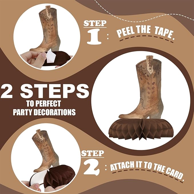 12 Pack Cowboy Table Decorations - Cowboy Party Decorations for Kids' Birthday and Themed Events - Cowboy Table Toppers