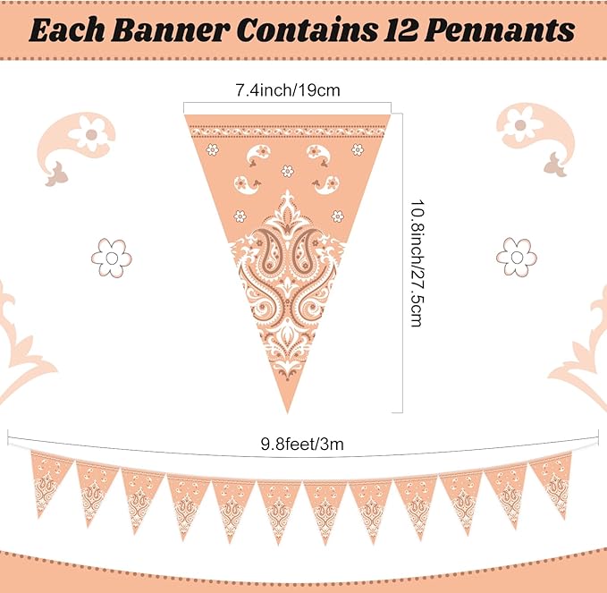 Ctosree 5 Pcs 49 Ft Western Party Decorations Bandana Pennant Banner Wild West Pennant Flags Rodeo Triangle Banner for Western Cowboy Cowgirl Birthday Baby Shower Party Supplies Decor