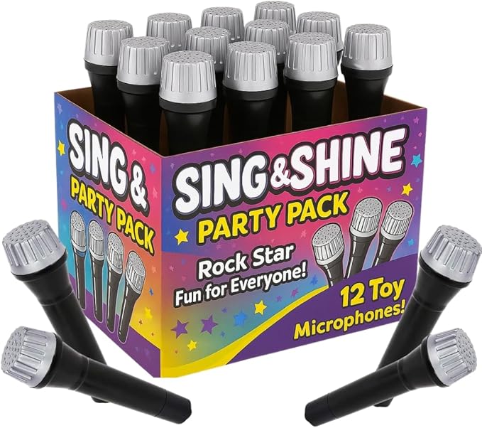ArtCreativity Toy Microphone Set for Kids 5.5 Inch - 12 Count - Pretend Play Plastic Mics for Karaoke Fun - Stage or Costume Prop - Birthday Party Favors, Goody Bag Fillers for Boys, Girls, Toddlers