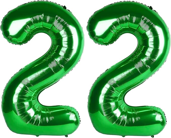 40 Inch Big Green Number 22 Balloon Birthday Decoration, Number 22 Helium Balloon Celebration, Boy Girl Baby Anniversary Party Graduations Supplies Decorations
