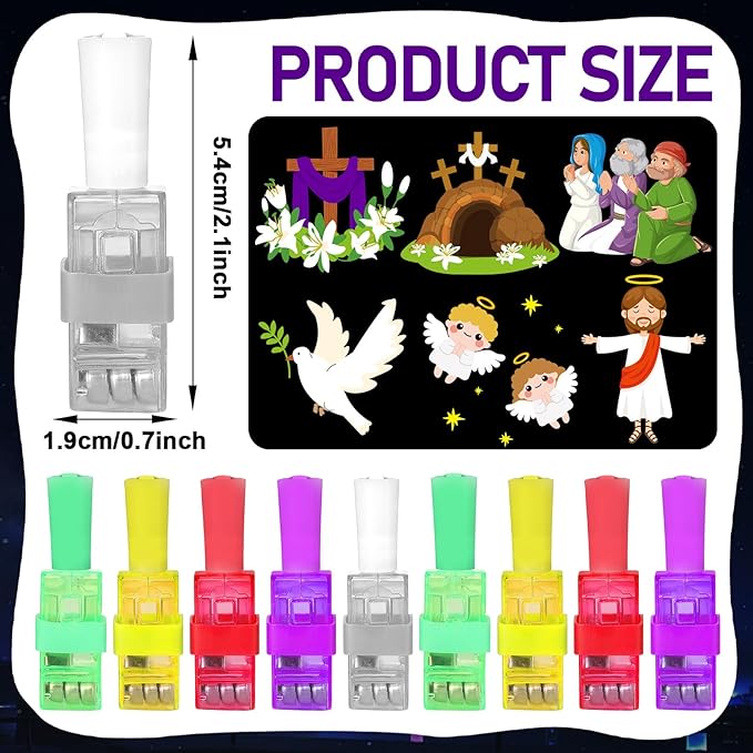 36Pcs Easter LED Finger Lights Religious Party Favors Glow in the Dark Light Up Finger Lights Christian Nativity Themed Toys Bulk for Birthday Party Goodie Bag Stuffer Birthday Gifts Classroom Prize