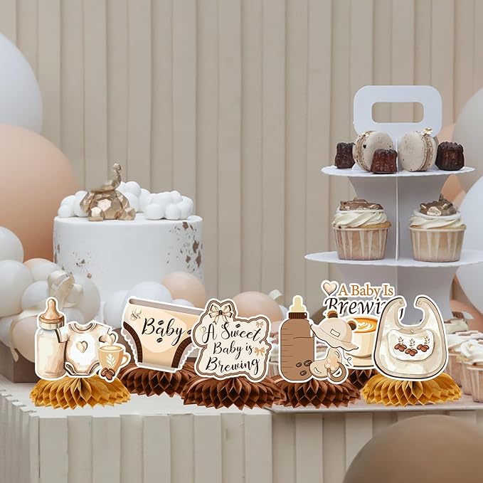 Gameza a Baby is Brewing Baby Shower Decorations, 9PCS Coffee Baby Shower Party Honeycomb Centerpieces Table Decorations, Coffee Themed Gender Reveal Decor Supplies