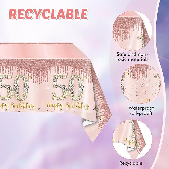 50th Birthday Decorations for Women Rose Gold 50 Years Old Party Tableware Set Include 50th Birthday Plates and Napkins Tablecloth Fifty Birthday Party Decorations Favors for Women 1976 Party Supplies