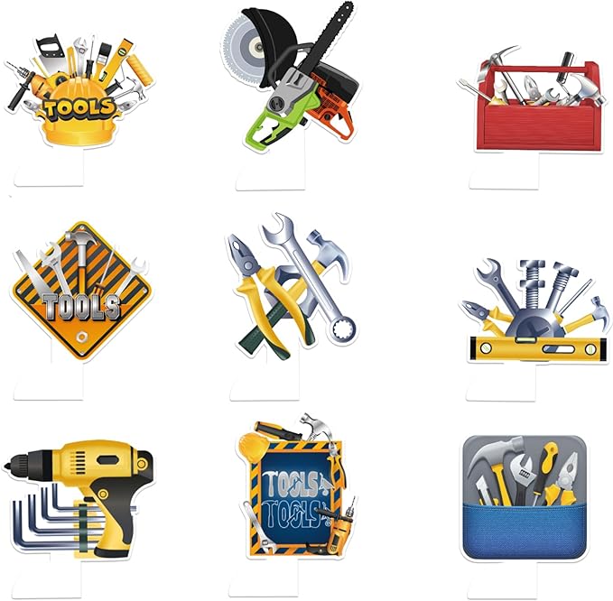 9 PCS Tools Honeycomb Centerpieces Tools Table Decorations Table Topper for Tools Party Decorations Birthday Party Supplies