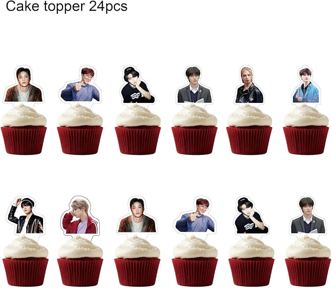 Stray Kids Merch 5 Star Party Decorations Include Happy Birthday Banners, Cake Toppers, Cupcake Toppers, Balloons