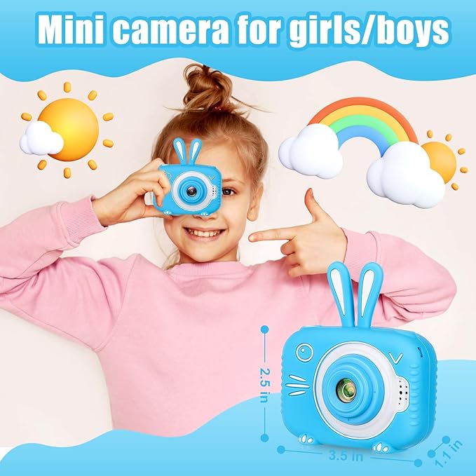 Kids Camera for Girls Boys 3-12 Years Old Selfie Children Camera Infant Toys Bunny 1080P HD Digital Video Camera for Toddler Christmas Easter Birthday Gifts with 32GB SD Card