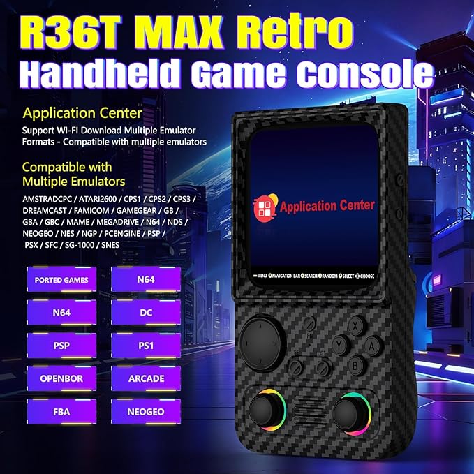 R36TMAX Retro Gaming Console, 4.0'' IPS Screen, Retro Handheld Game Console with 18000+ Classic Games Supports WiFi Networked Fighting and OTG, 4000mAh Battery, with Portable Case(Carbon Black 64GB)