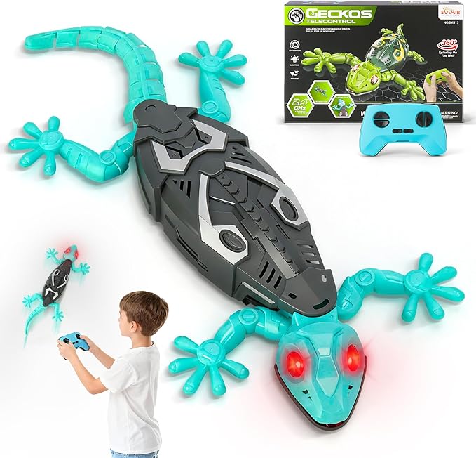 RC Wall Crawling Gecko, Remote Control Wall Climbing Lizard Robot Kids' Electronics Toys, Floor & Wall Crawling, Glowing Eyes, Low Noise, Rechargeable Boys Gifts for Kids 3 4 6 7 8+ Year Old