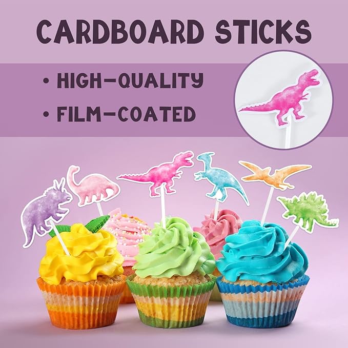 WERNNSAI 36 Pcs Dinosaur Cupcake Toppers - Girl Dinosaur Party Decorations Dino Cake Toppers Picks Dino Cake Decorations for Kids Birthday Baby Shower Party Supplies