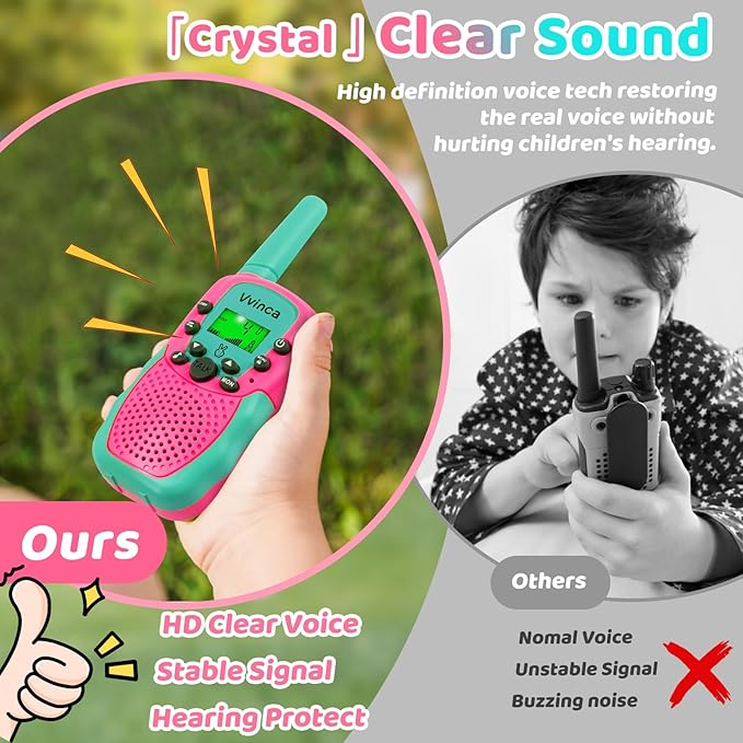 Vvinca Rechargeable Walkie Talkies for Kids 4 Pack, 5-7 Year Old Boy Toys Long Range 22 Channels 2 Way Kids Walkie Talkie with Flashlight for Camping Hiking Indoor Outdoor 3 4 5 6-12 Girl Boy Gift