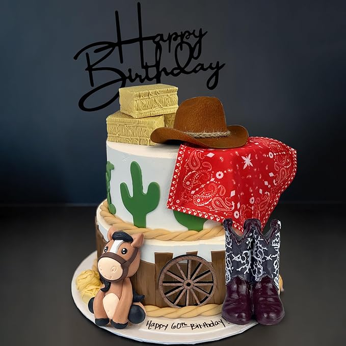 Cowboy Cake Decorations Cowboy Hat and Boot Cake Toppers Western Cowboy Cowgirl Birthday Baby Shower for Western Theme Party Favors Supplies (Brown)