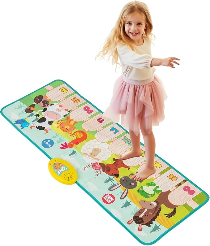 Costzon Floor Piano Mat for Toddlers, Musical Touch Playmat Keyboard Dance Mat, 10 Animal Sounds, 10 Keys & 10 Built-in Songs, Kids Sensory Educational Toy Birthday Gift for Boys Girls (37.5” x 14”)