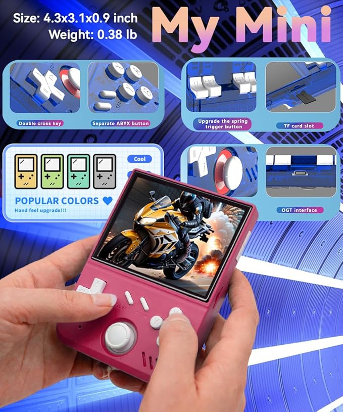 EWDGOES My Mini Handheld Game Console 3.5-in 640 * 480 IPS OCA Screen RK3326 4000mAh with Portable Case Pink-64GBVer.
