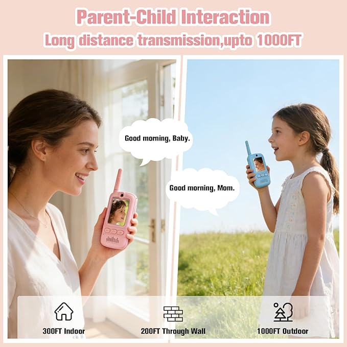 Video Walkie Talkies for Kids,Rechargeable Kids Toys 2 Pack,Long Range Radio Walkie Talkies,3-12 Boys and Girls Indoor, Outdoor, Camping, Adventure Fun Toys