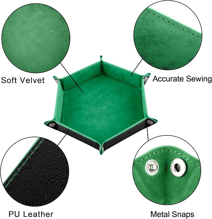 SIQUK 6 Pieces Dice Tray Hexagon Dice Rolling Holder Folding PU Leather Dice Trays for Dice Games Like RPG, DND and Other Table Games(Red, Blue, Violet, Black, Green, Yellow)
