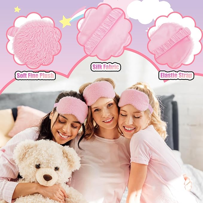48 Pcs Spa Sleepover Party Supplies 12 Bow Headband 12 Plush Sleep Eye Mask Covers 12 Pair Fuzzy Sock 12 Gift Bags for Sleeping Sleepover Slumber Baby Shower Wedding Party Gift(Pink)