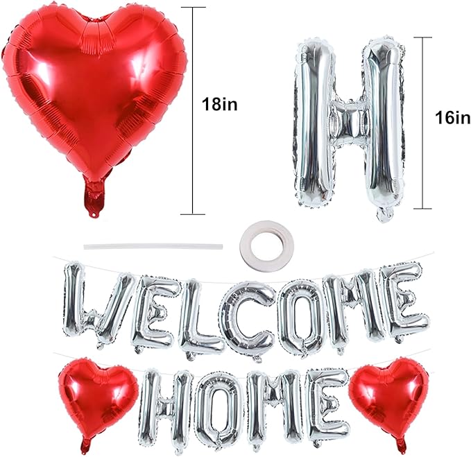 TONIFUL Welcome Home Balloons,16 Inch Silver Welcome Home Foil Balloons Banner Welcome Home Party Decorations for Homecoming Party Decorations House Warming Party Family Gathering Supplies