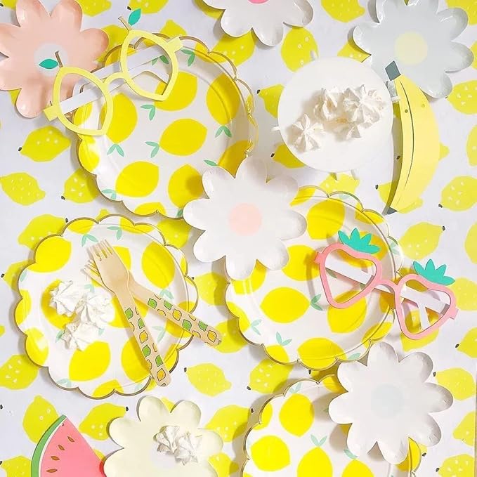MaitianGuyou 40Pcs 7Inch Lemon Party Decorations Lemon Plates,Yellow Summer Birthday Plates Border Tableware for Summer Wedding Birthday Garden Party Supplies Table Decorations