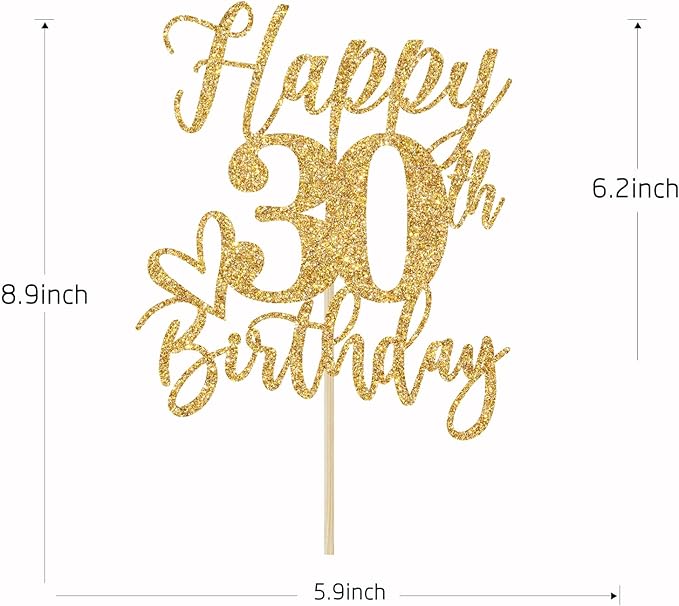Happy 30th Birthday Cake Topper, 30th Birthday Cake Decorations, Cheers to 30 Years, 30 and Fabulous, Funny Happy Birthday Party Supplies Gold Glitter