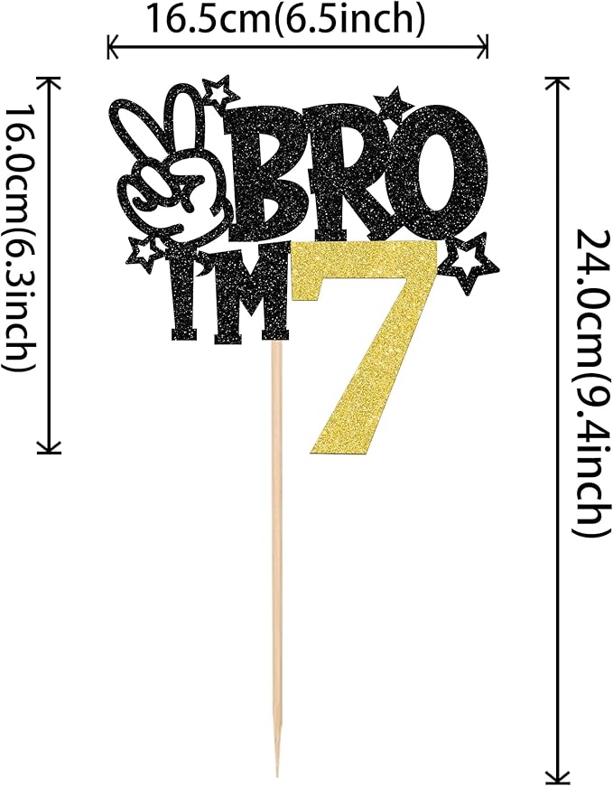 1 PCS Brother I'm 7 Cake Topper Glitter Star Happy 7th Birthday Cake Pick Bro I'm 7 Cake Decoration It's My 7th Birthday Decorations for Boys Cheers to 7 Years Old Birthday Party Supplies Gold