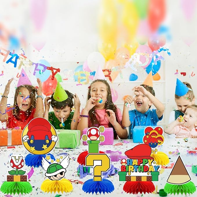 8Pcs Super Brother Birthday Party Supplies,Super Brother Honeycomb Centerpieces,Super Brother Theme 3D Table Decorations
