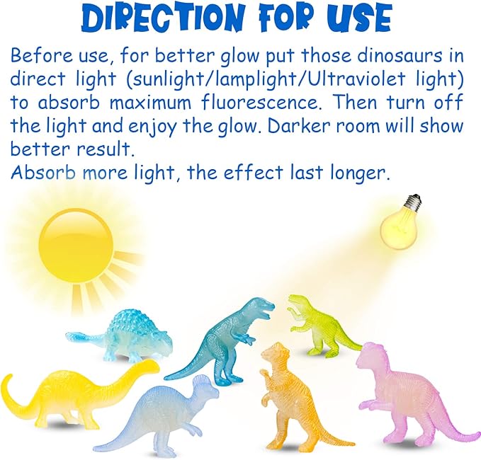 48Pcs Glow in Dark Mini Dinosaur Figures Kids Easter Egg Fillers Basket School Birthday Party Favors Supplies Dino Cupcake Toppers Pinata Goodie Bags Stuffers Classroom Prizes Carnival Bulk Toy Gift